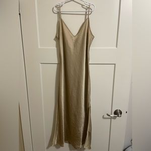 Wilfred midi slip dress in satin gold size small